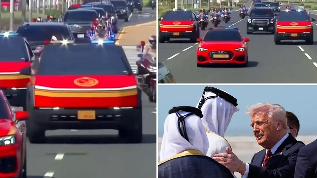 ورود ترامپ به قطر با اسکورت سایبرتراکها