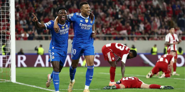 برد ۴ گله رئال مادرید مقابل المپیاکوس با درخشش امباپه